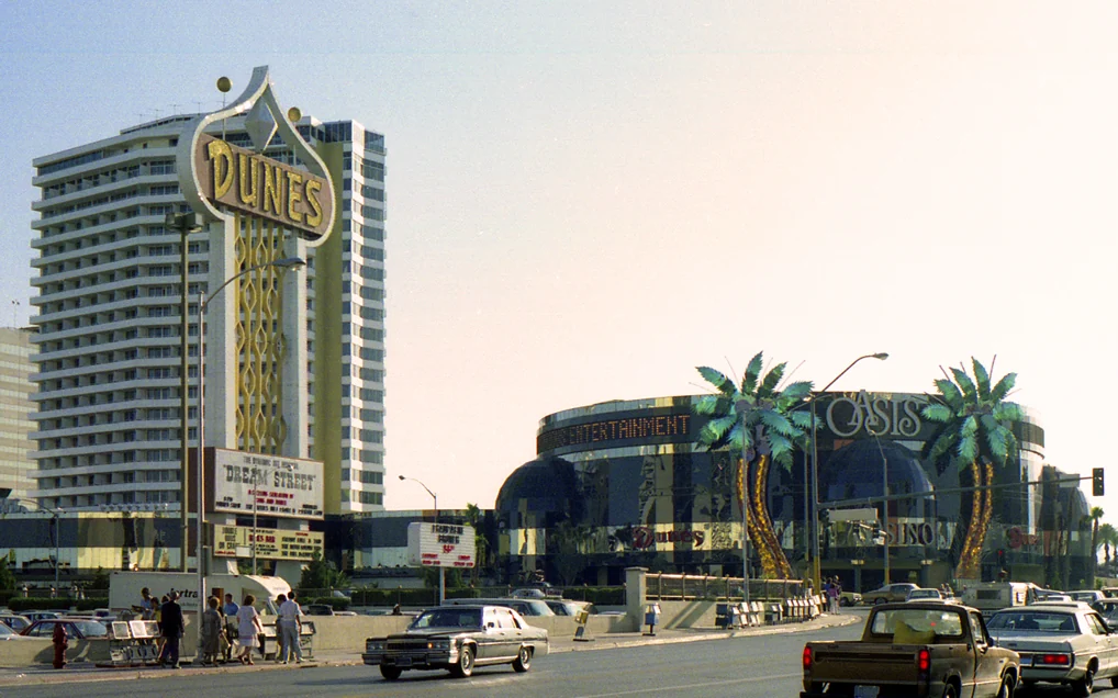 An archival view of the former Dunes Hotel and Casino in Las Vegas